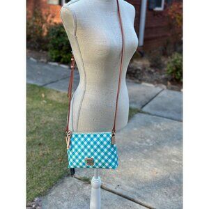 Dooney & Bourke Aqua Gingham and Vachetta Pouchette Crossbody Bag NWT *READ*